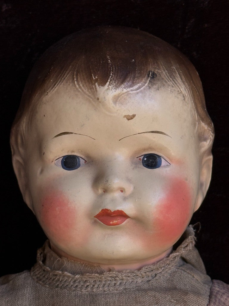 Early Antique American 18" Composition Head Straw Filled Doll