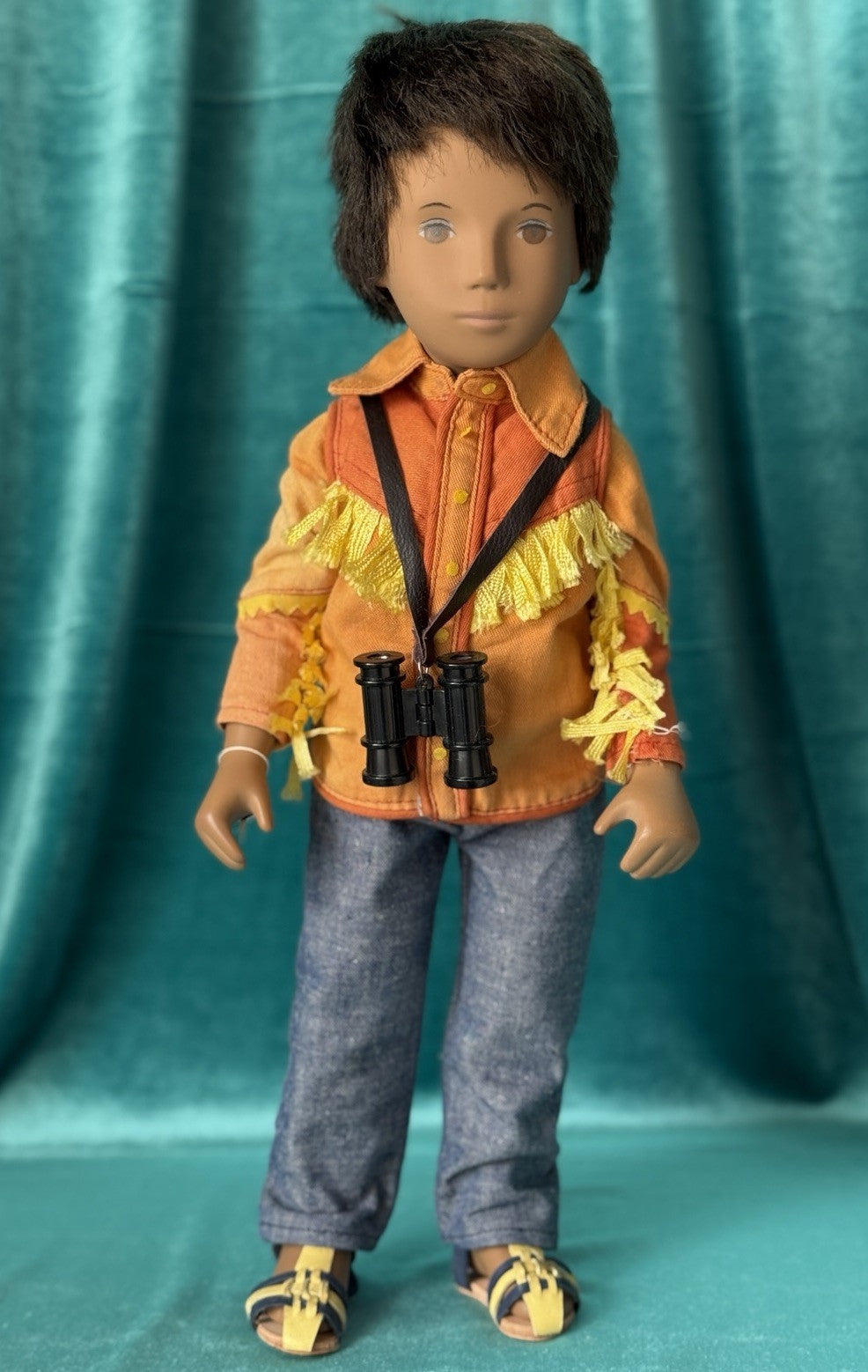 Collectible England Vinyl Brunette Gregor Boy Doll; Native American New Outfit