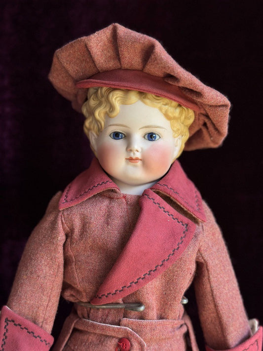 Large 23” Antique German Glass Eyes Parian China Bisque Head Boy Doll