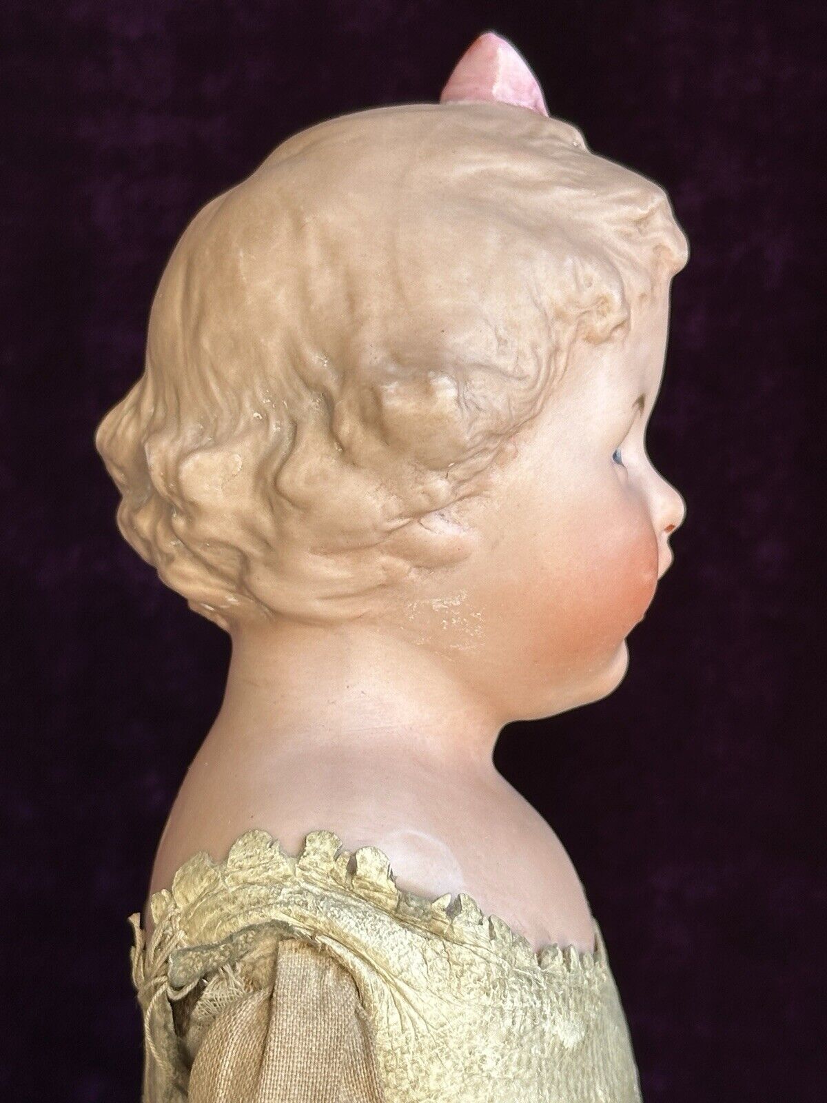 Rare Antique German Gebruder Heubach 7851 Pink Bow Bisque Head Girl Doll