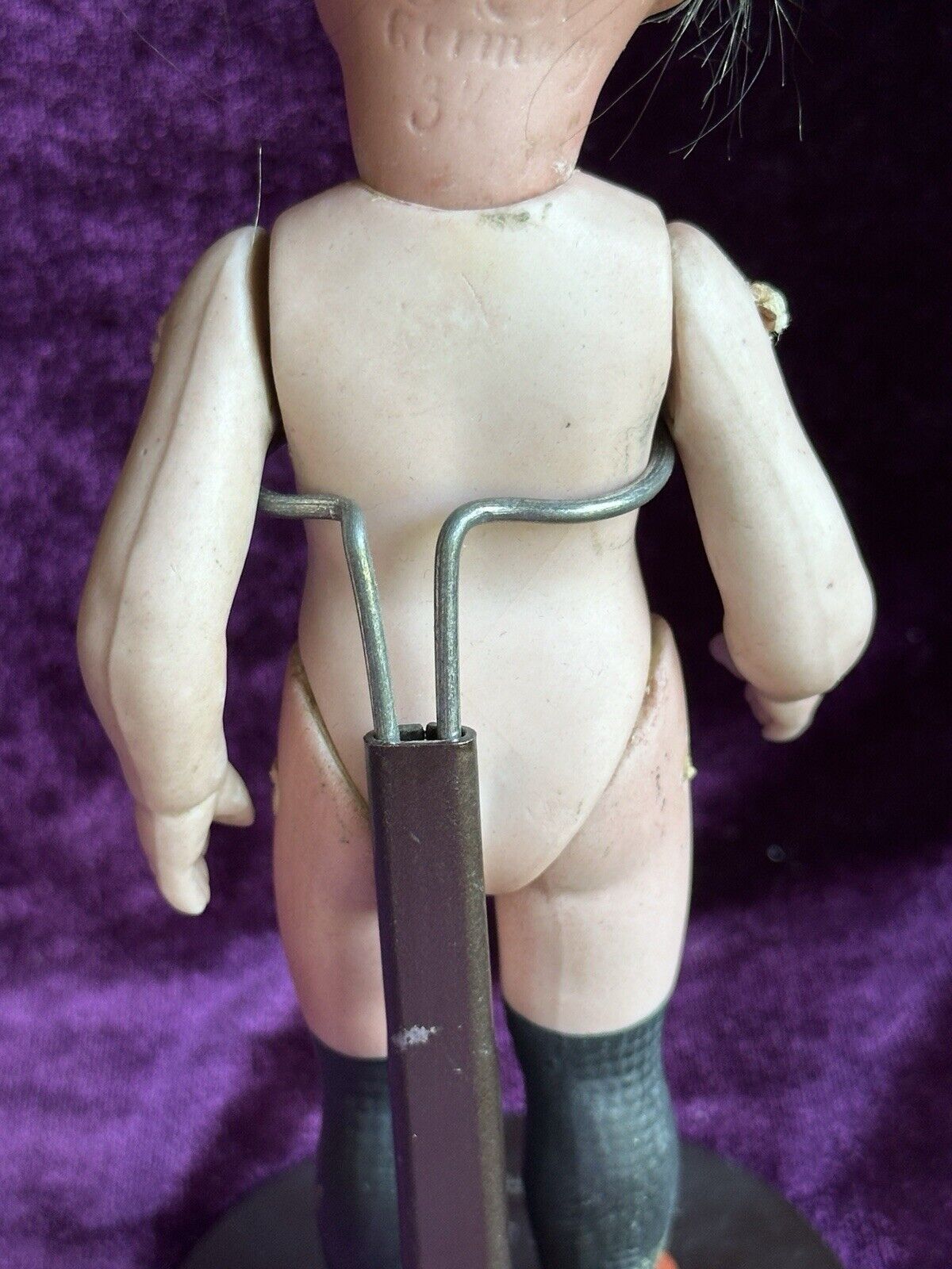 Antique German 7” All Bisque Simon Halbig Dark Complexion Black Stockings Doll
