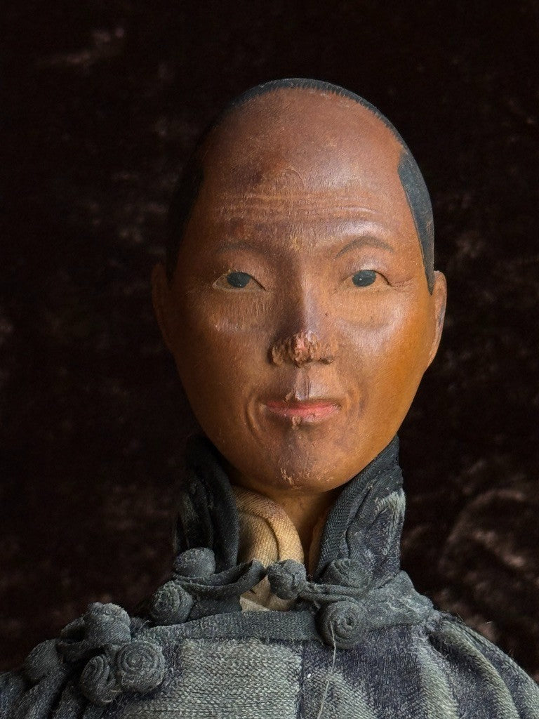 Early Antique Chinese Door of Hope Mission Carved Wood Cloth Female Doll