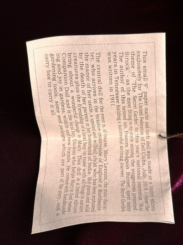 Collectible 9.5” UFDC Gail Wilson Dickon The Secret Garden Papier Mache Doll Tag