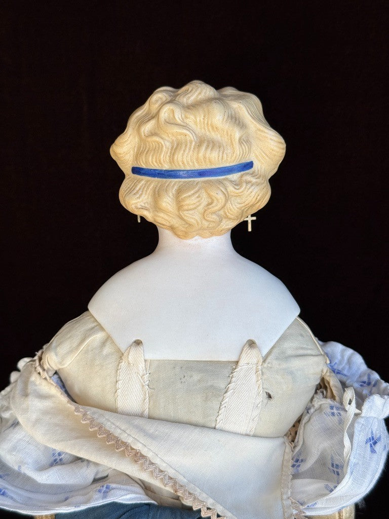 Antique German 17.5” Dolly Madison China Parian Bisque Head Doll Pierced Ears