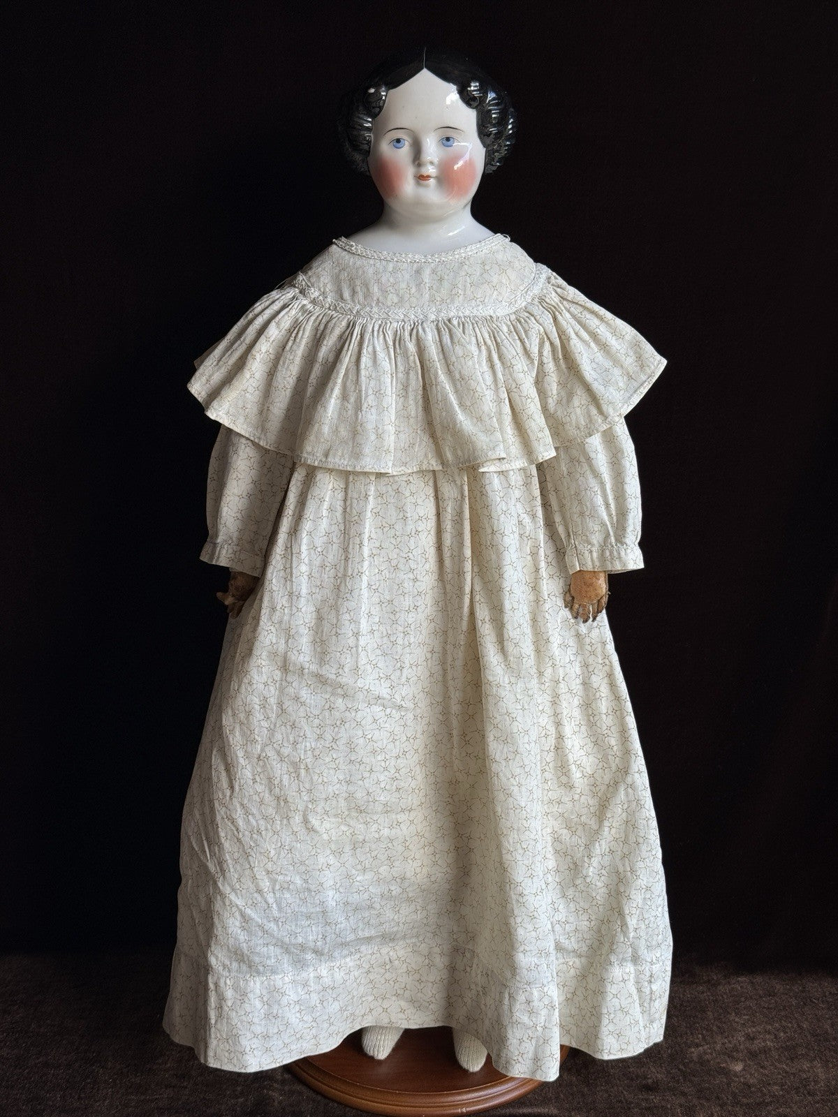 Large Antique German 25” Flat Top Highbrow China Shoulder Head Doll