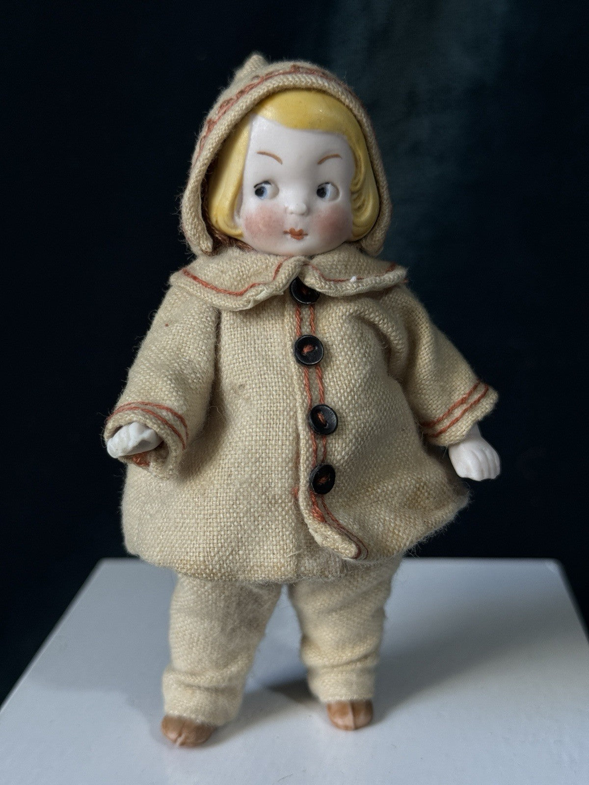 Antique German All Bisque Hertwig (?) Googly Type 4 1/4” Character Doll
