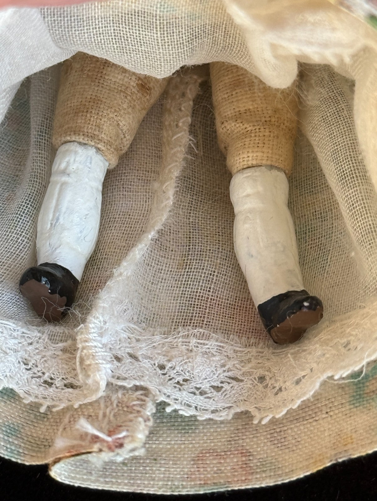 Antique German 3.75"-4.5” Bisque Cloth Miniature Dollhouse China Doll