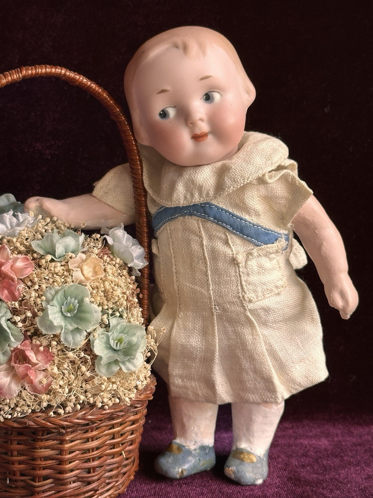 Antique German 6.75” Armand Marseille 210 Googly Eyes Bisque Head Doll