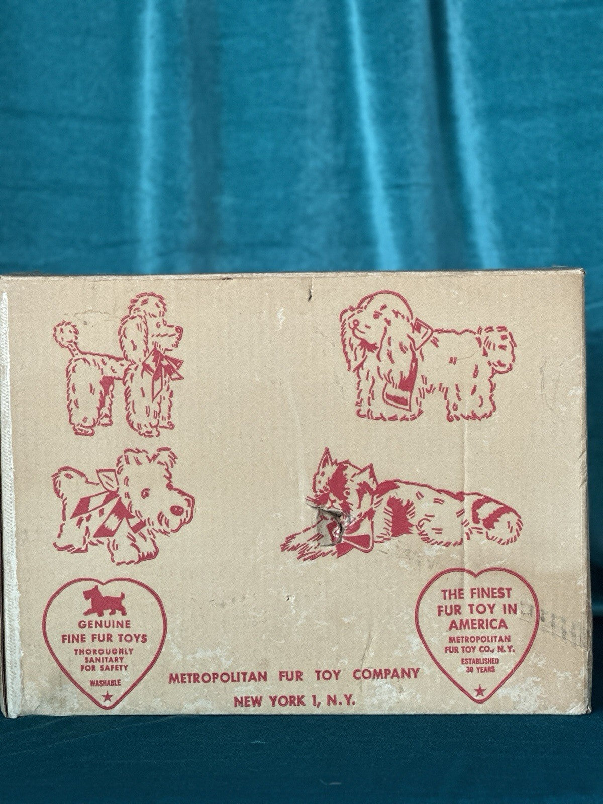Vintage 1950’s  Stuffed Poodle Dog By Metropolitan Fur Toy Company Original Box