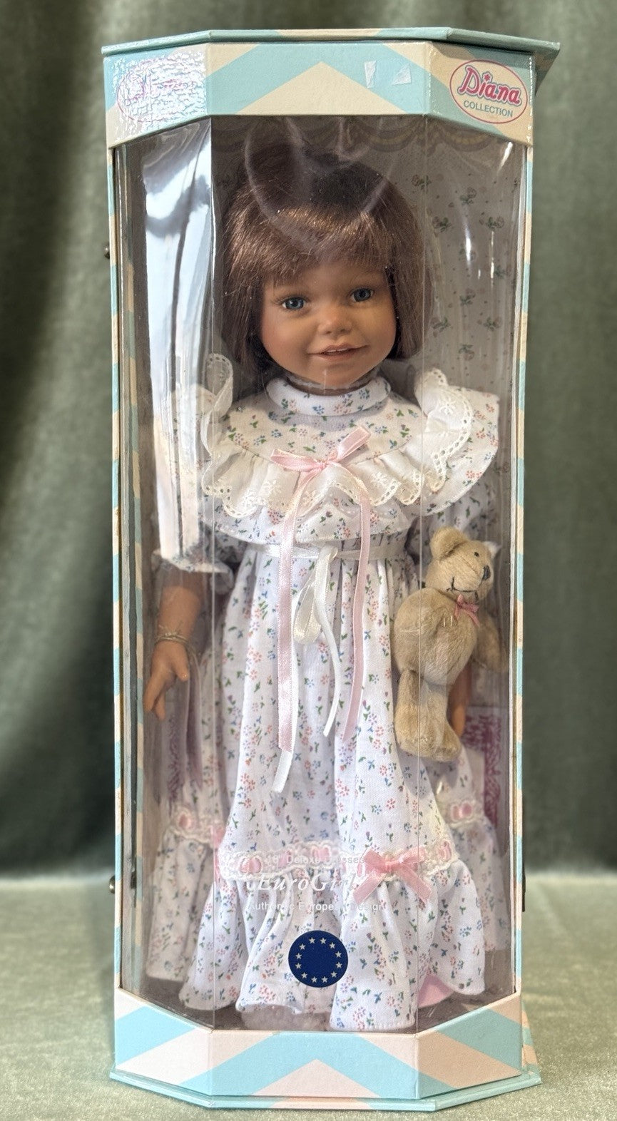 NRFB Collectible Vinyl 18” Doll EuroGirl “The Diana Collection” With Teddy Bear