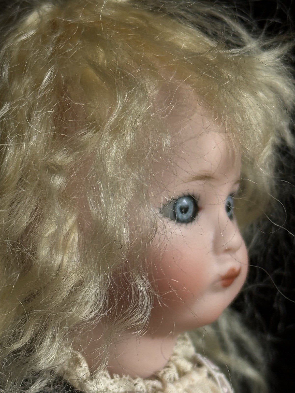 Miniature 8” Porcelain Reproduction of Antique French SFBJ 253 Pouty Girl Doll