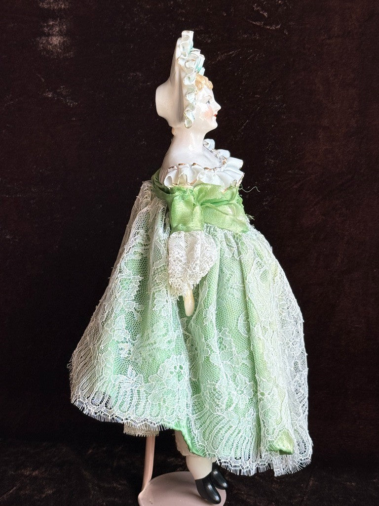 Vintage Japan (?) Cabinet Size 11.75” Dresden Style Molded Lace China Bust Doll