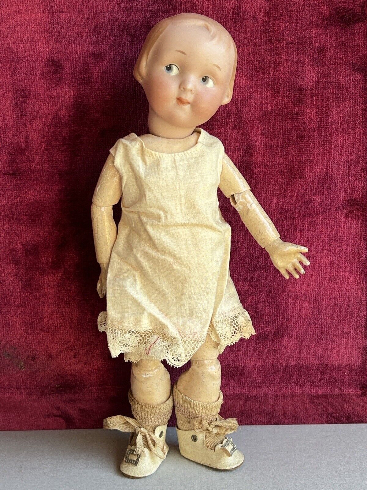 Antique German 11” Armand Marseille 210 Googly Eye Jointed Body Bisque Head Doll