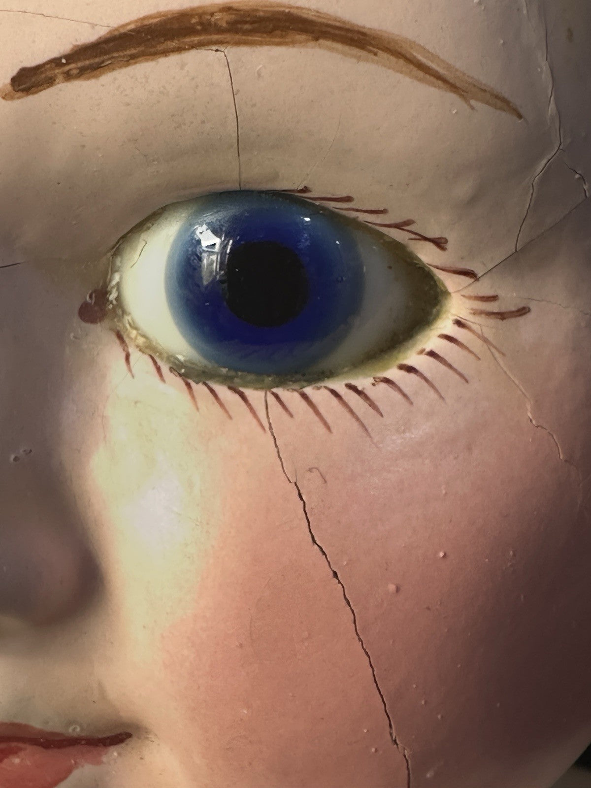 Antique German (?) Paper Mache 24” Doll with Glass Eyes