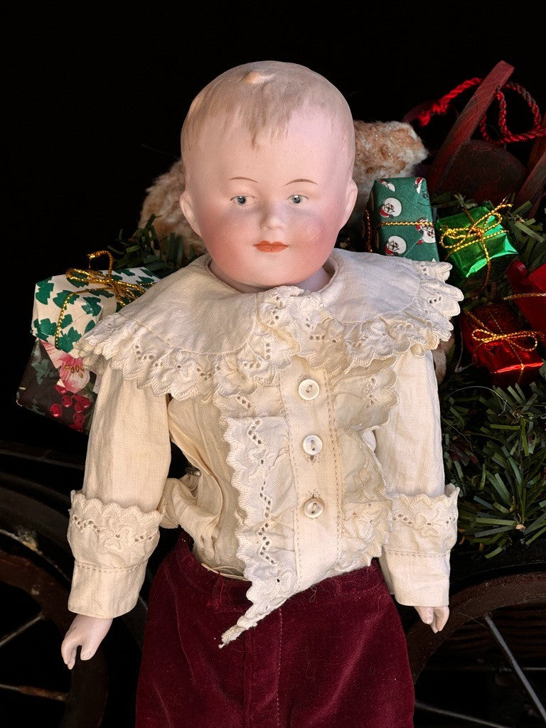Antique German 12.5” Gebruder Heubach 8724 Bisque Head Character Boy Doll