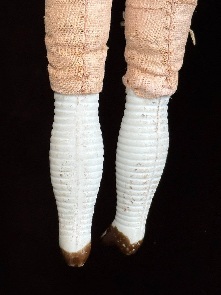 Antique German Hertwig 12” Bisque Molded Shoulder Plate and Bow Girl Doll