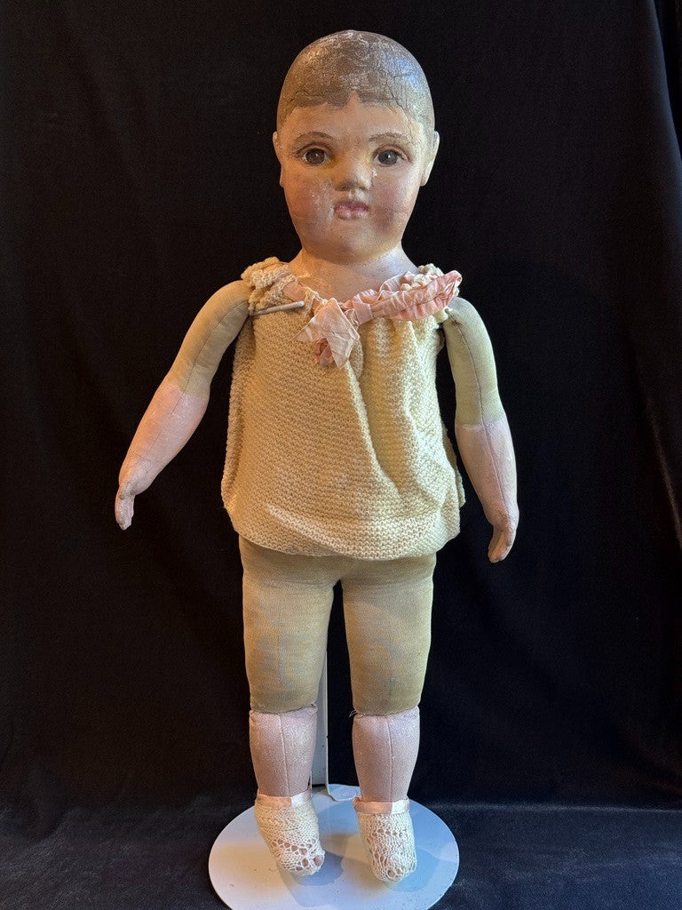 Antique American 21" Philadelphia Sheppard Baby Oil Painted Stockinette Doll