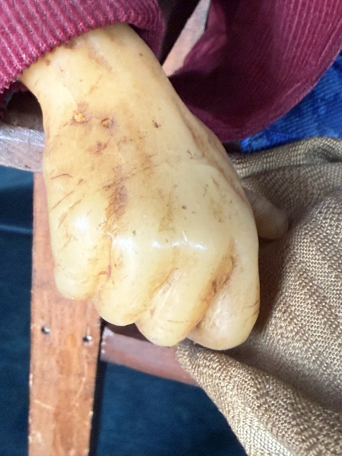 Unidentified Antique Old Men In The Wooden Chair Wax Doll