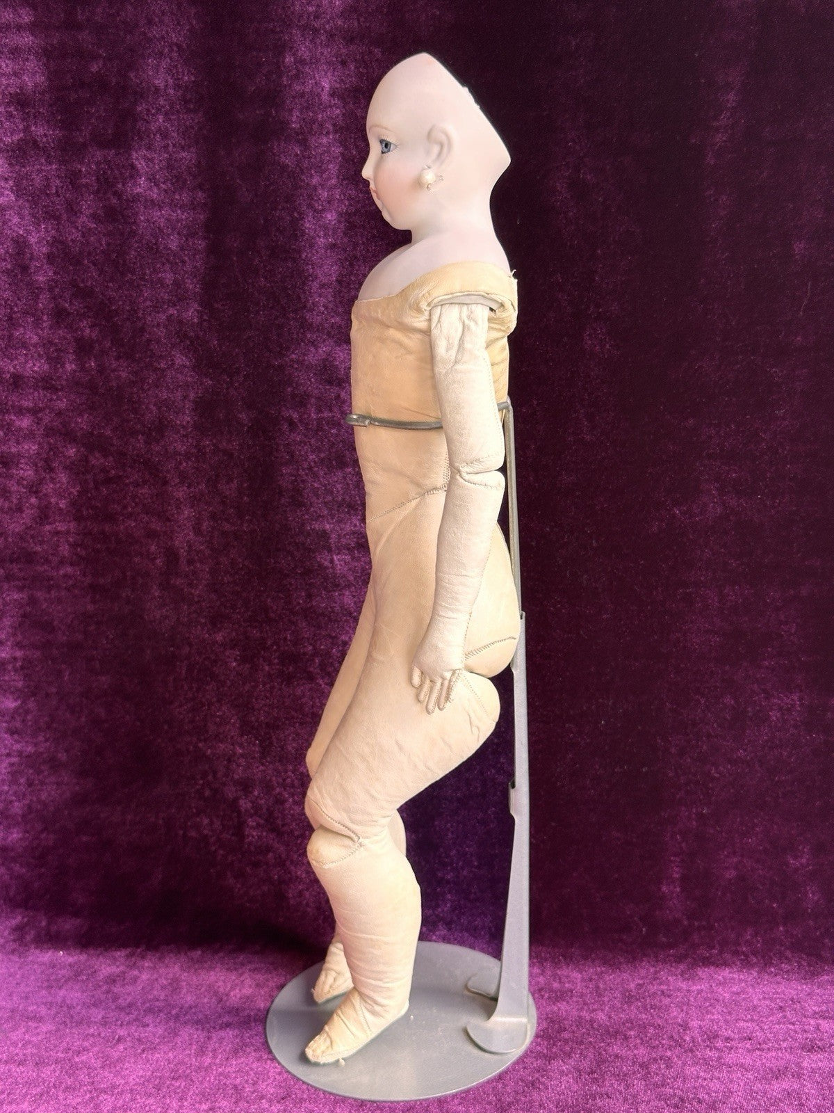 Vintage Porcelain 16” Reproduction Of Antique French Fashion Doll Leather Body