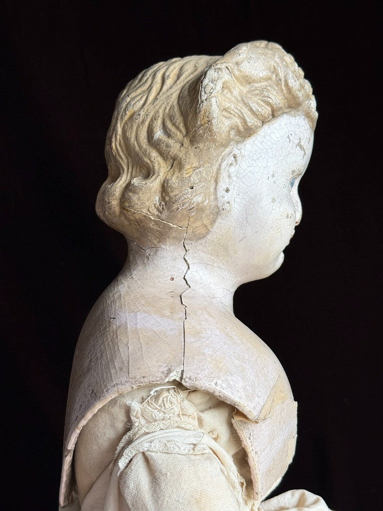 Rare Large Antique American 30” Greiner Papier Mache Head No. 11 Doll with Label