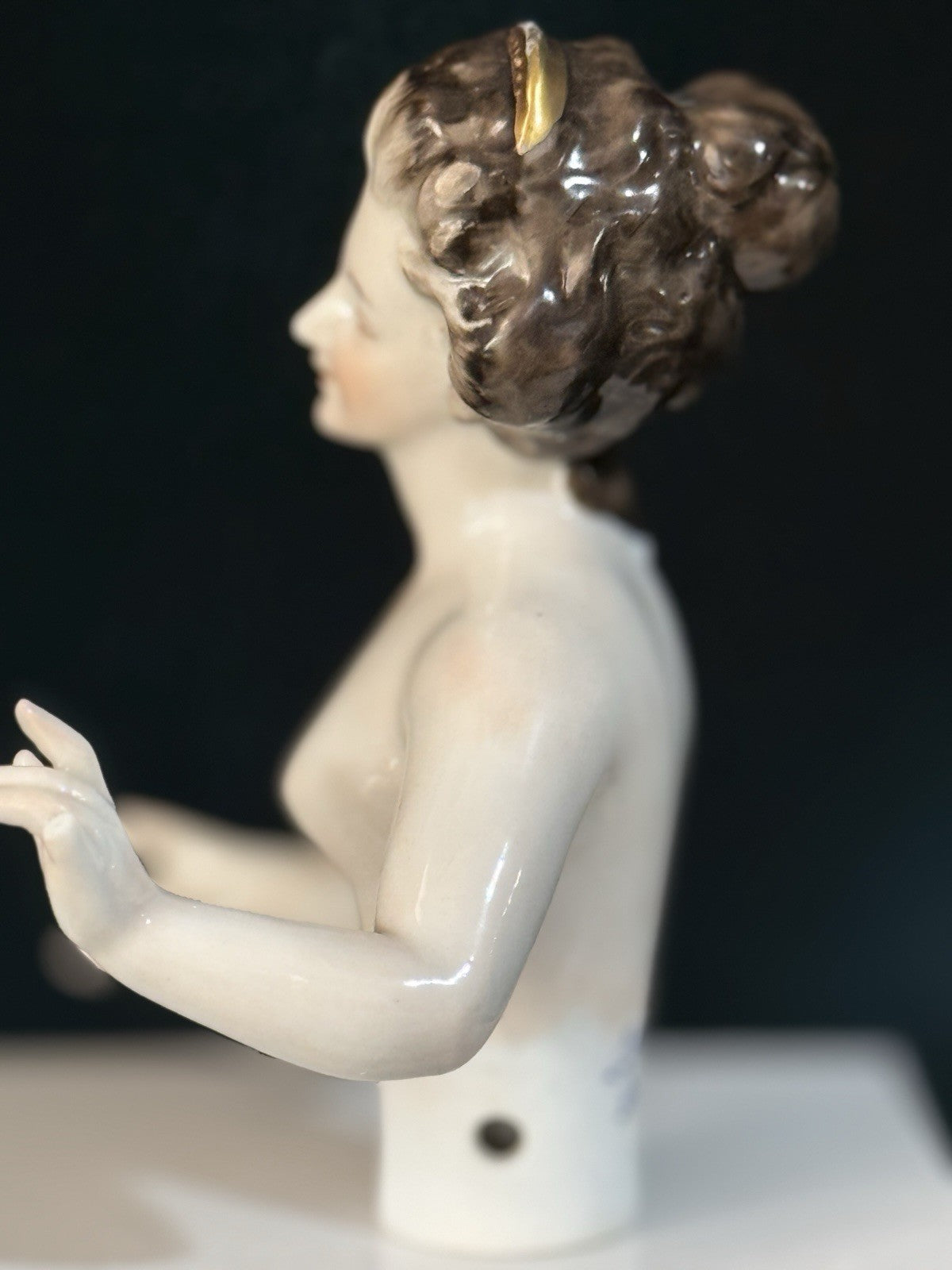 Antique German Porcelain Volkstedt Rudolstadt Half Doll Pin Cushion