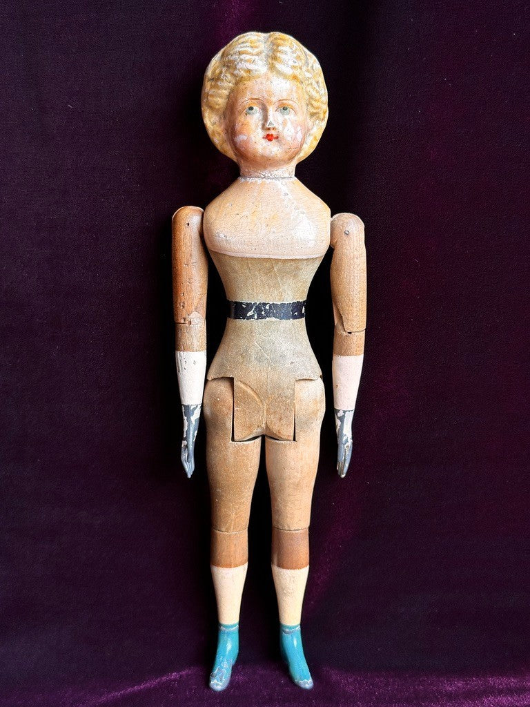 Antique American Mason & Taylor 11.5” Papier Mache Wood Metal Doll