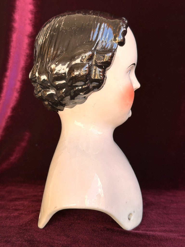 Lot of 2 Large Antique German Flat Top Highbrow China Dolls Shoulder Heads Only