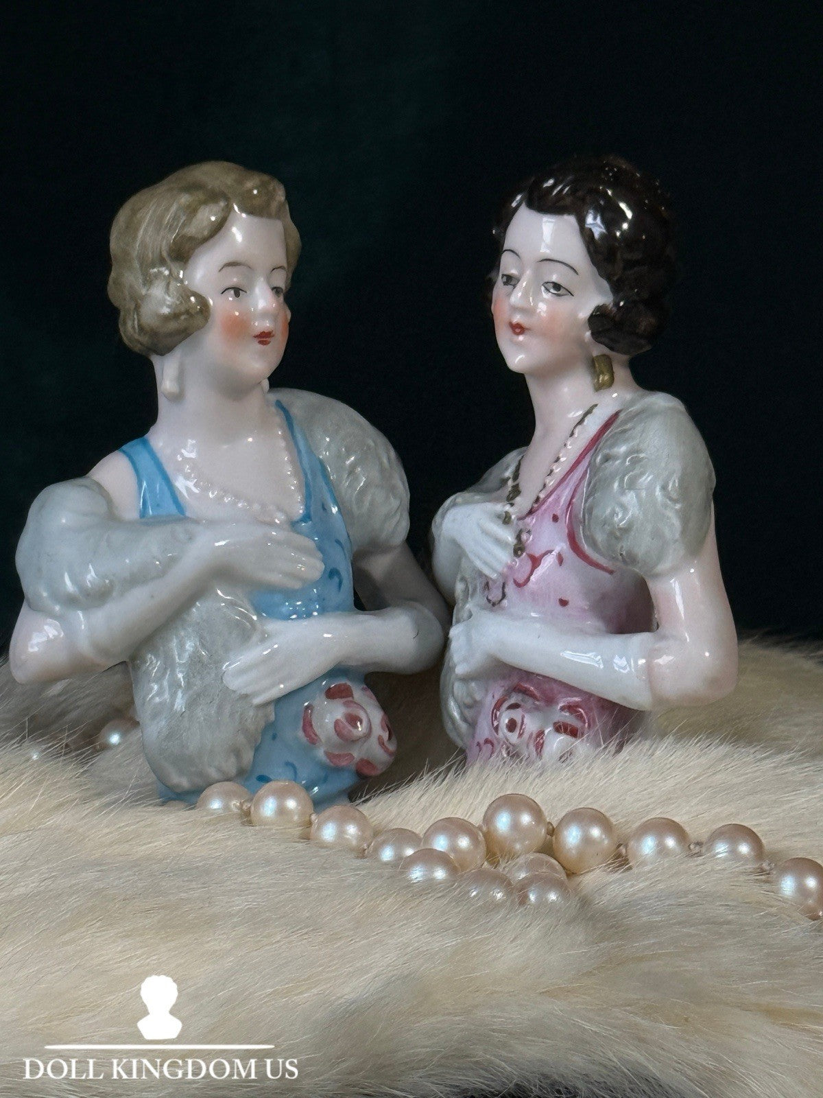 Lot Of 2 German Art Deco Flapper Pin Cushion 3 1/2”” Half Dolls Arms Attached