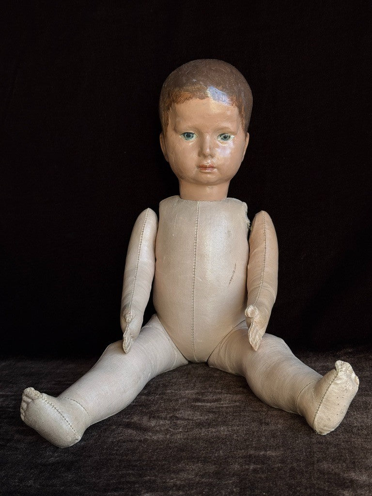 Unidentified German (?) 15.75” Kathe Kruse Style Oilcloth Boy Doll