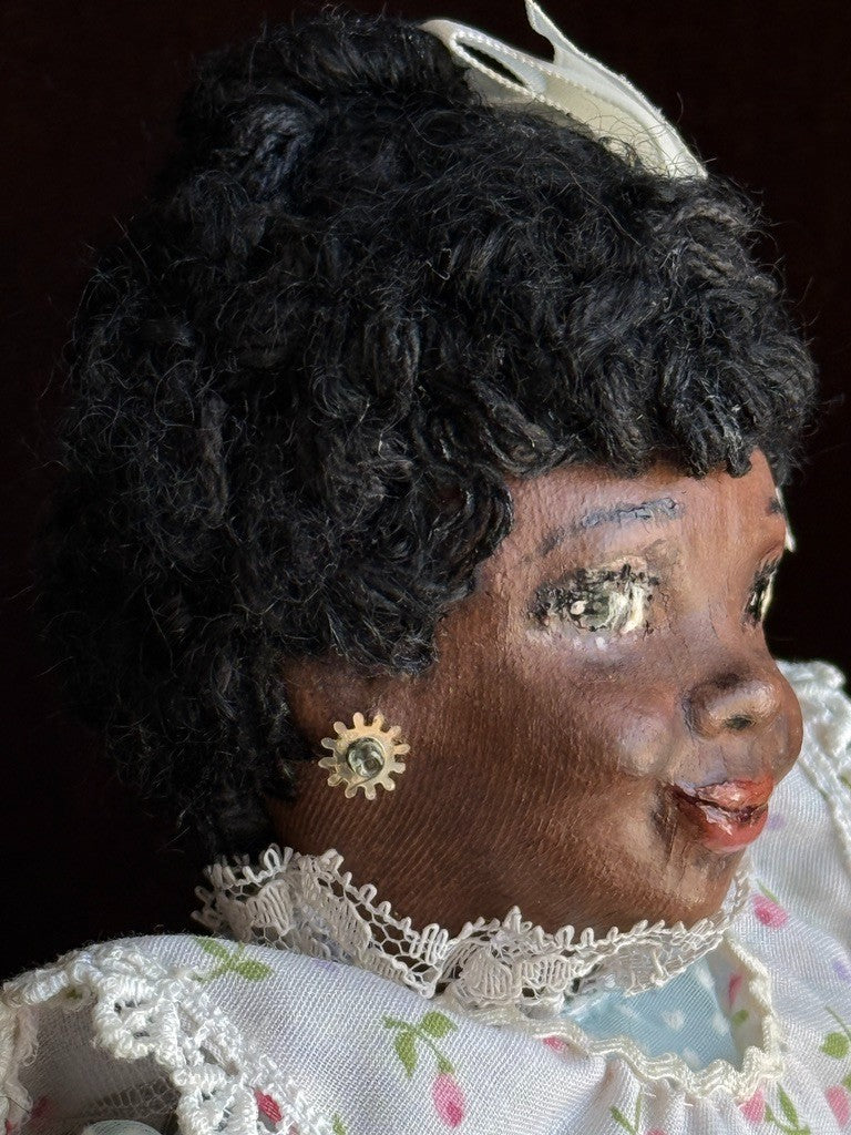 Vintage 11" Frances Ravca African American Artist Cloth Doll with Raggedy + Tag