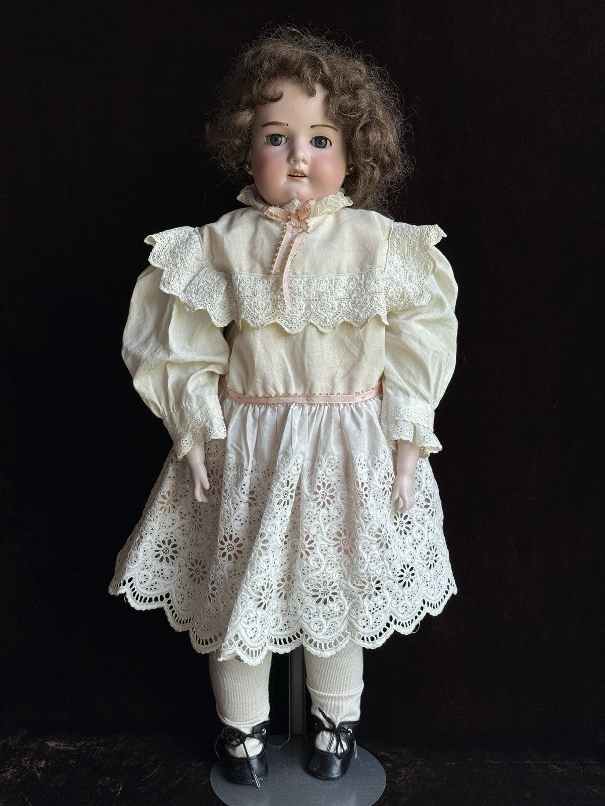 Antique German 23” Armand Marseille 370 Bisque Shoulder Head Leather Body Doll