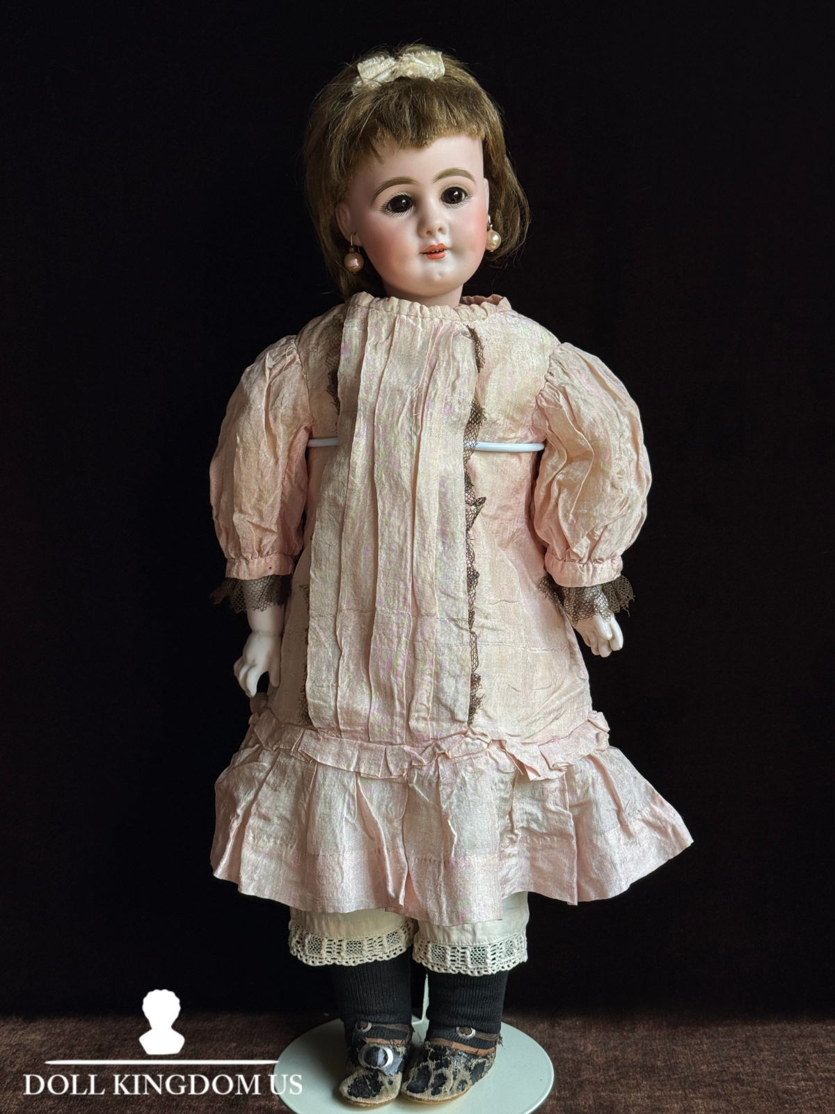Rare Antique German 21” Simon Halbig 759 Bisque Socket Head Leather Body Doll