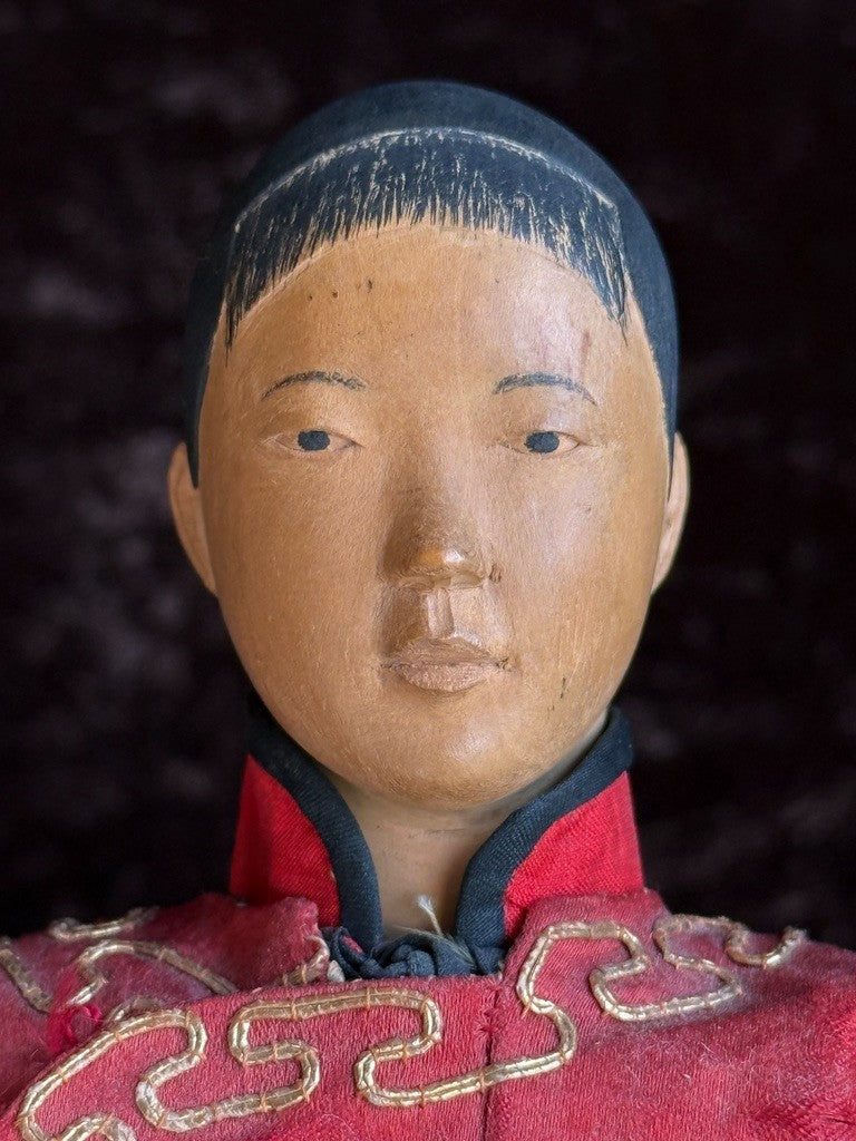 Antique Chinese Door of Hope Mission Carved Wood Cloth Young Female Bride Doll