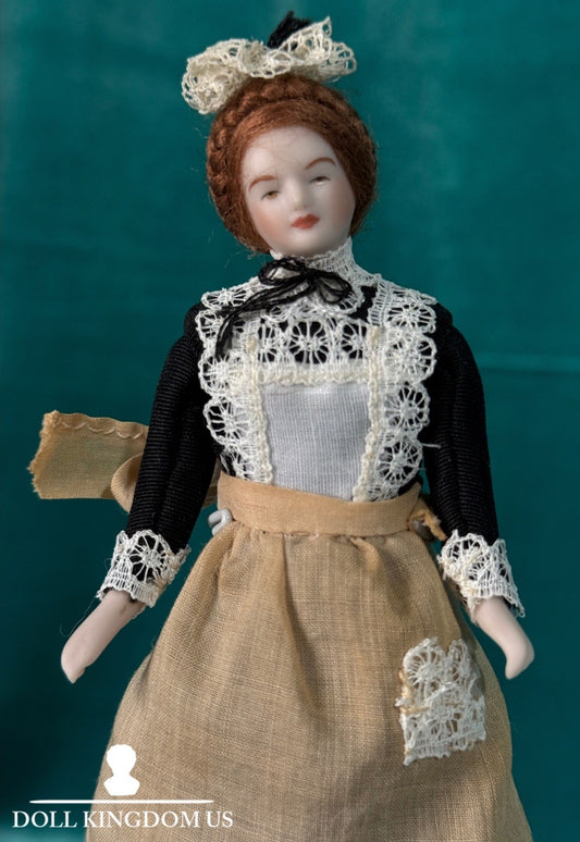 Porcelain/Cloth Reproduction Of Miniature Dollhouse 5 1/2” Maid Doll