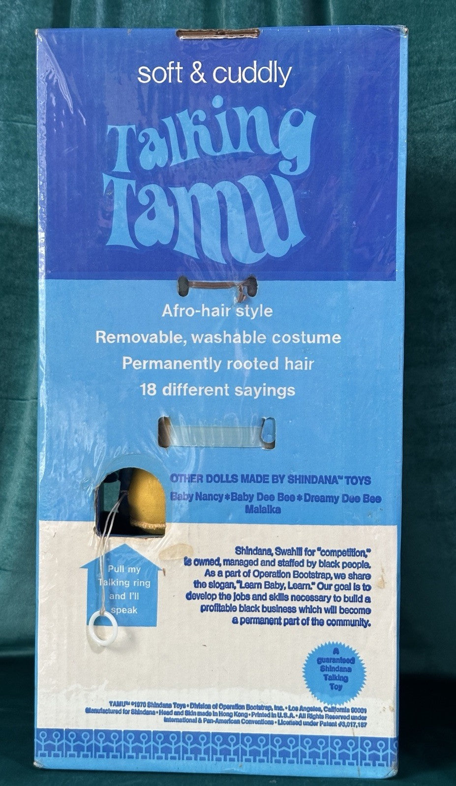 NRFB Vintage 1970 Shindana Pull String Talking Tamu African AmerIcan Doll