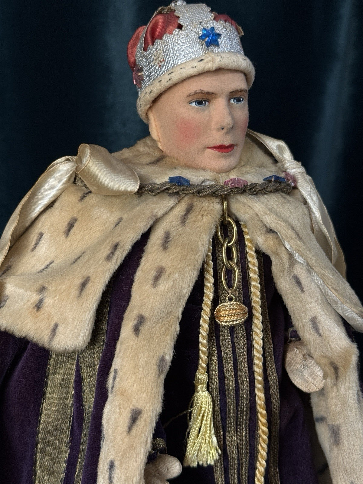 RARE Antique 1937 English Portrait Cloth 15” Doll King George VI by Farnell