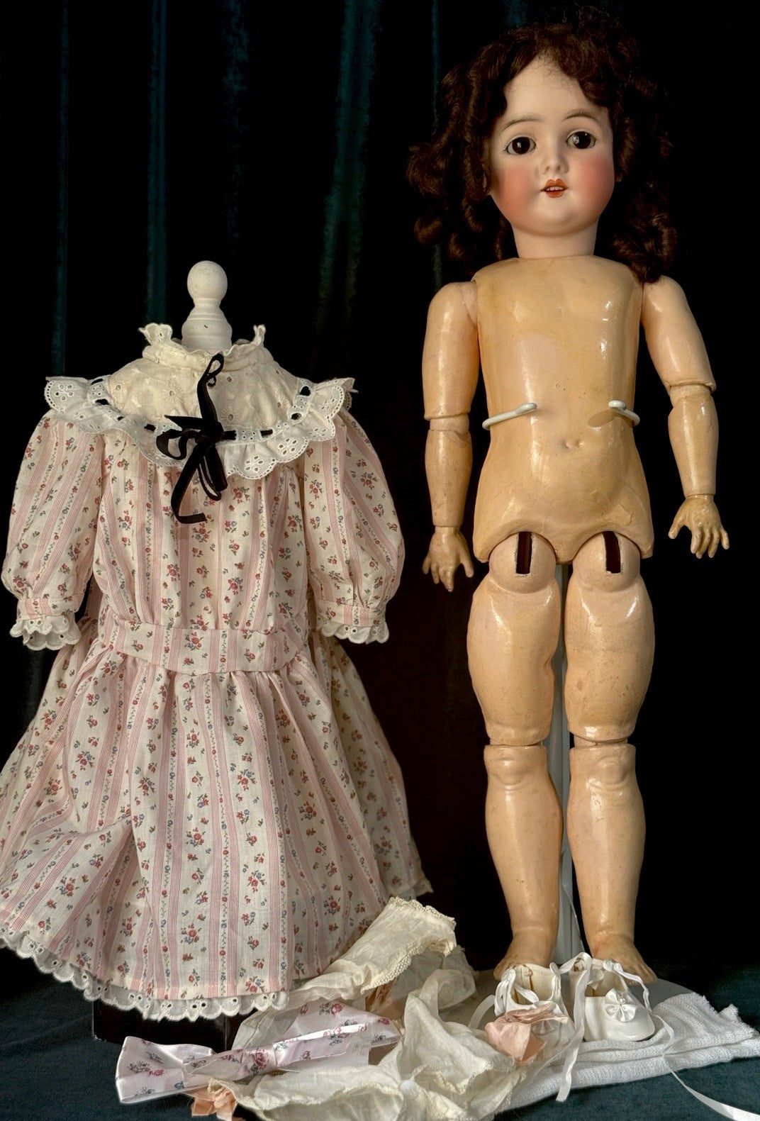Antique German Queen Louise Doll Bisque Head Composition Body 24” Doll