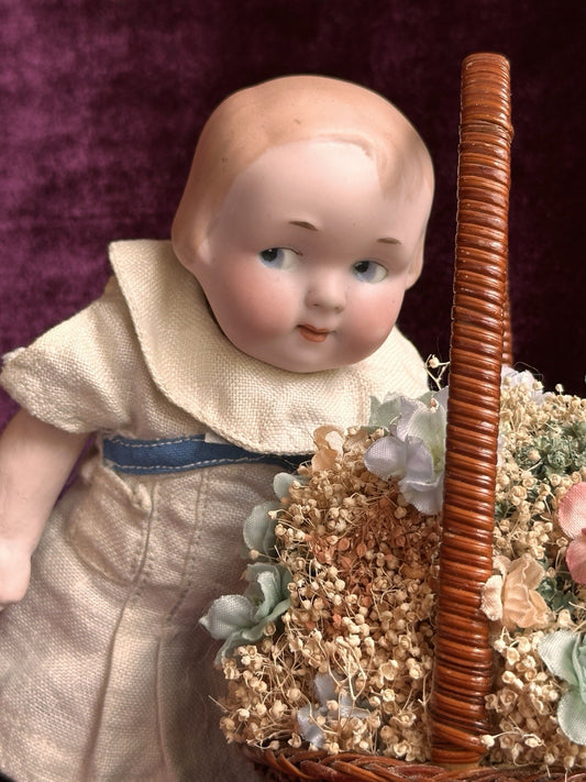 Antique German 6.75” Armand Marseille 210 Googly Eyes Bisque Head Doll
