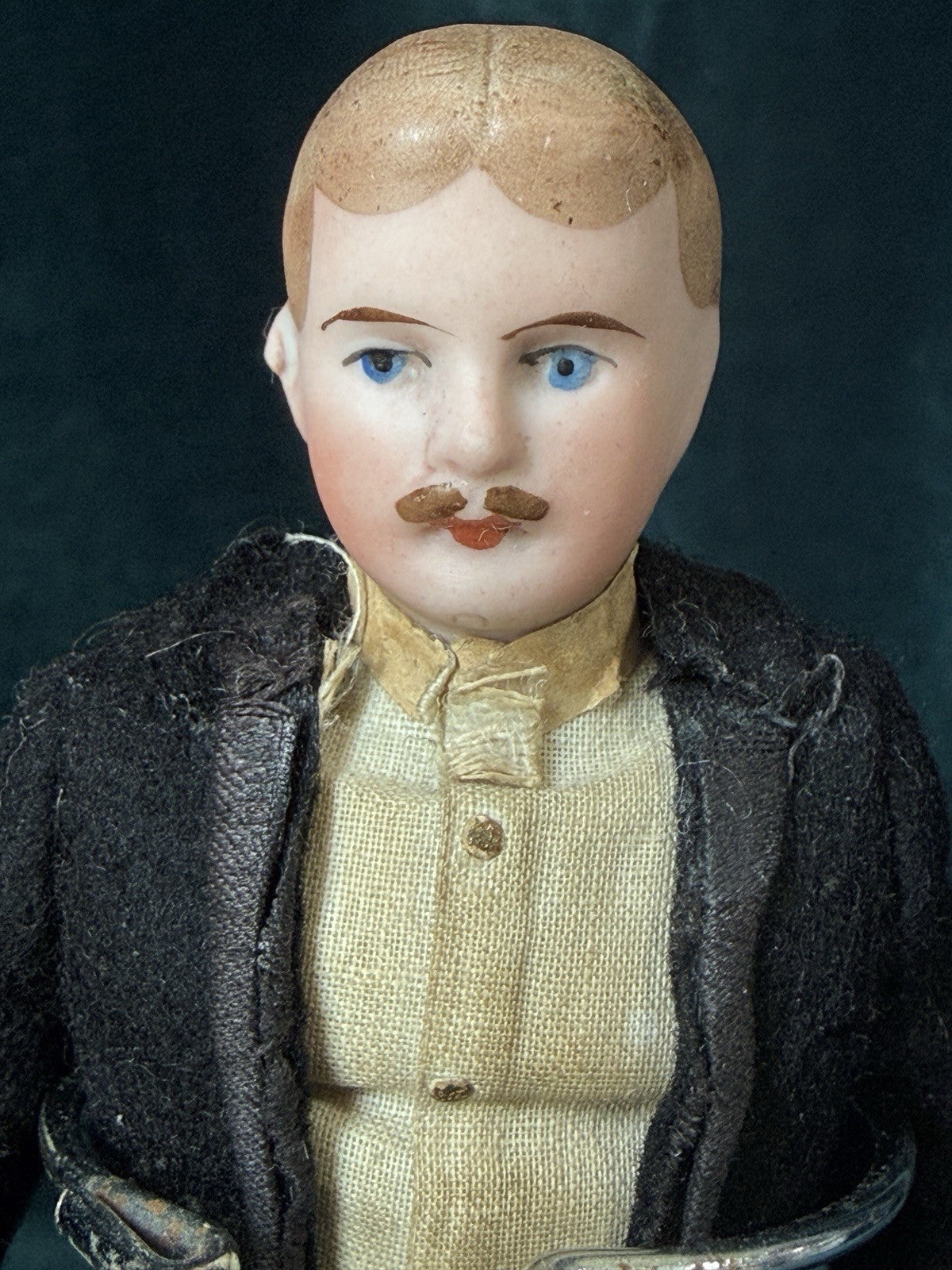 Antique German 7” Bisque Miniature Dollhouse Male Mustache Gentleman Doll