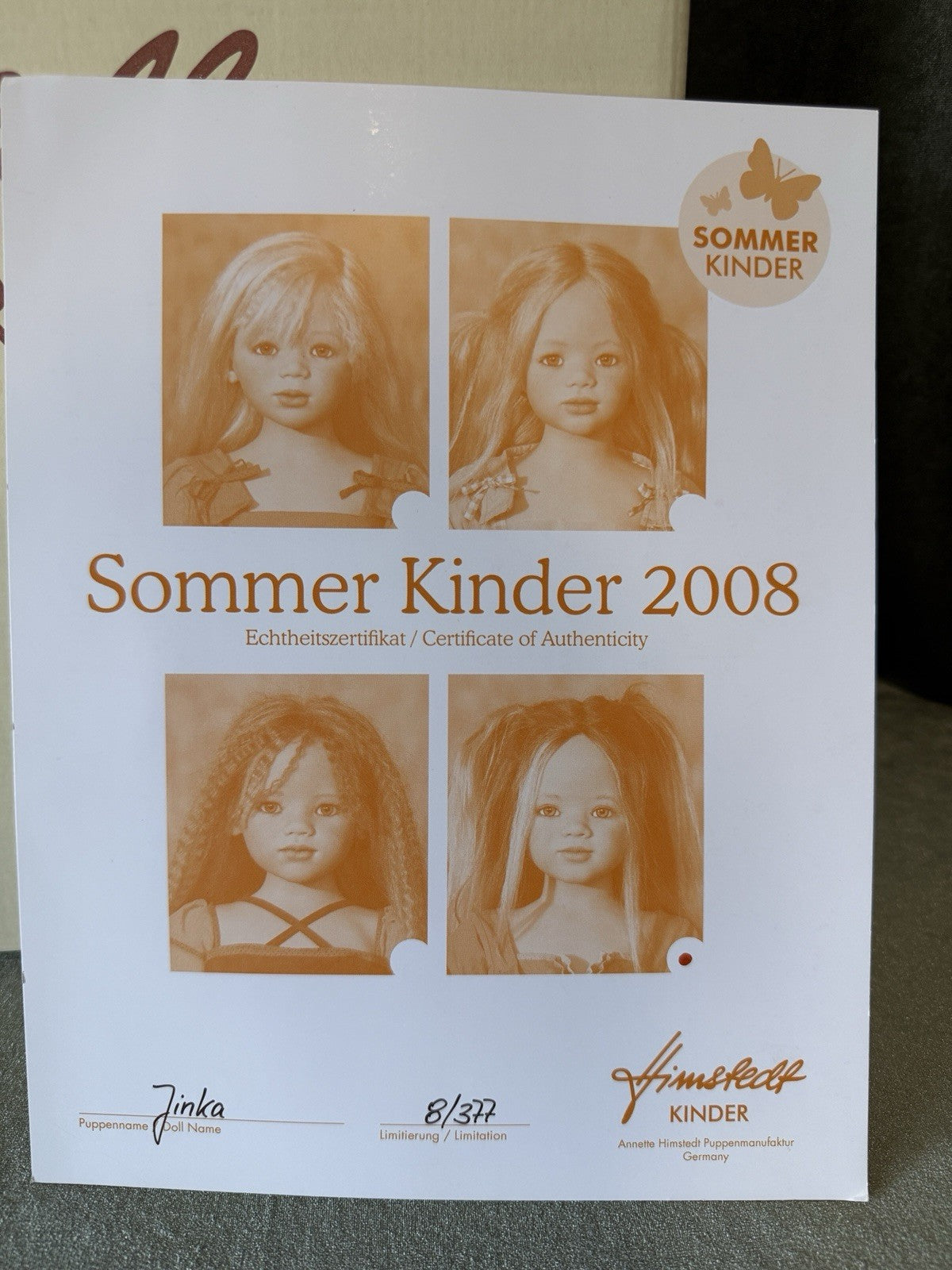 Vinyl Annette Himstedt 34” Doll “Jinka” LE 377 Box/COA