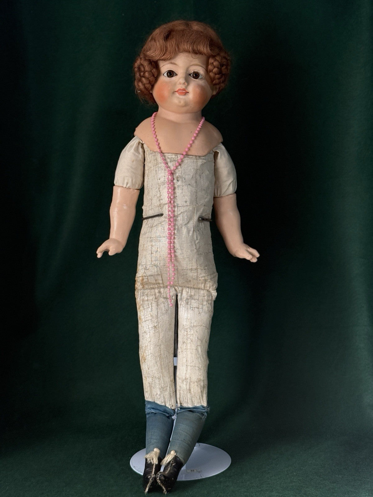 Antique German Paper Mache 24” Doll with Glass Eyes