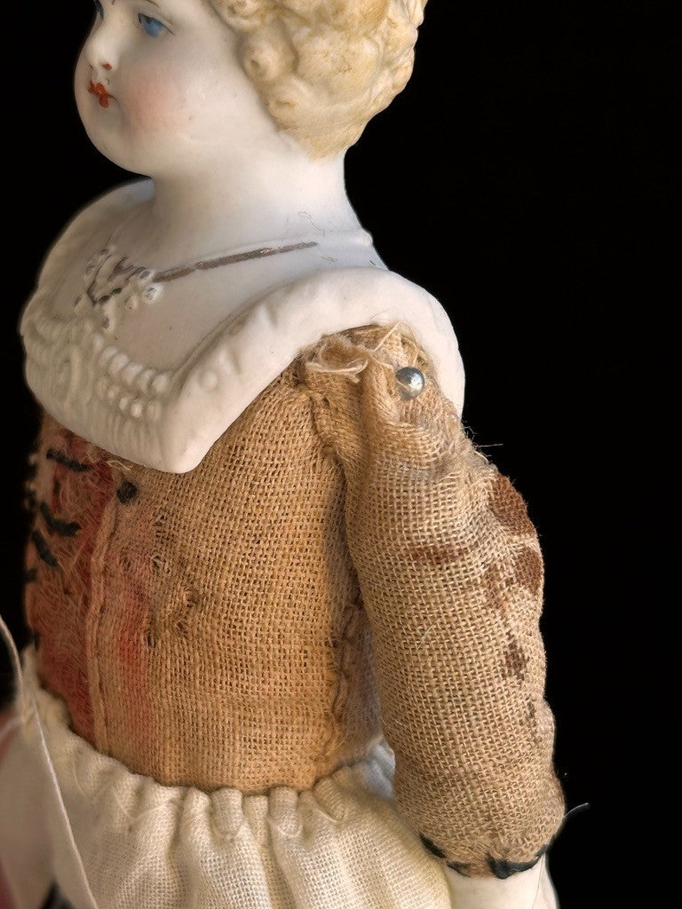 Antique German Hertwig Cabinet Size 8” Bisque Molded Shoulder Plate and Hat Doll