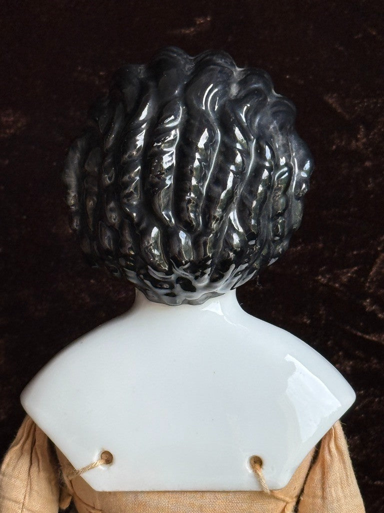 Rare Antique German 15” Alt Beck Gottschalk Curly Top Brunette China Head Doll