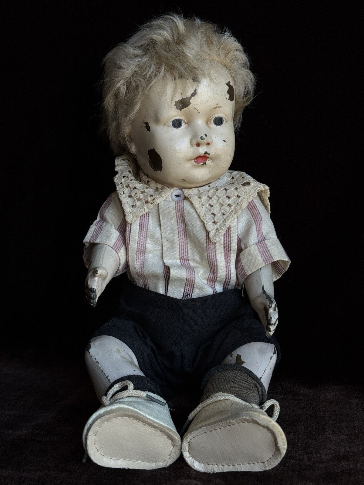 Antique American 12.5” Metal Tin Baby Doll