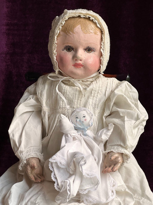 Antique American 20” Martha Chase Oil Painted Cloth Baby Doll