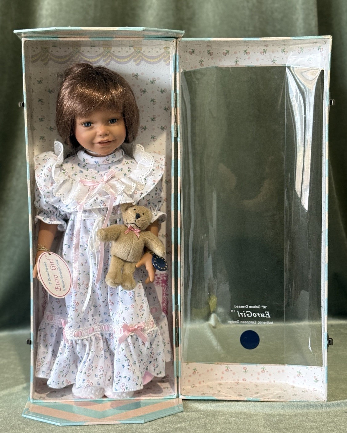 NRFB Collectible Vinyl 18” Doll EuroGirl “The Diana Collection” With Teddy Bear