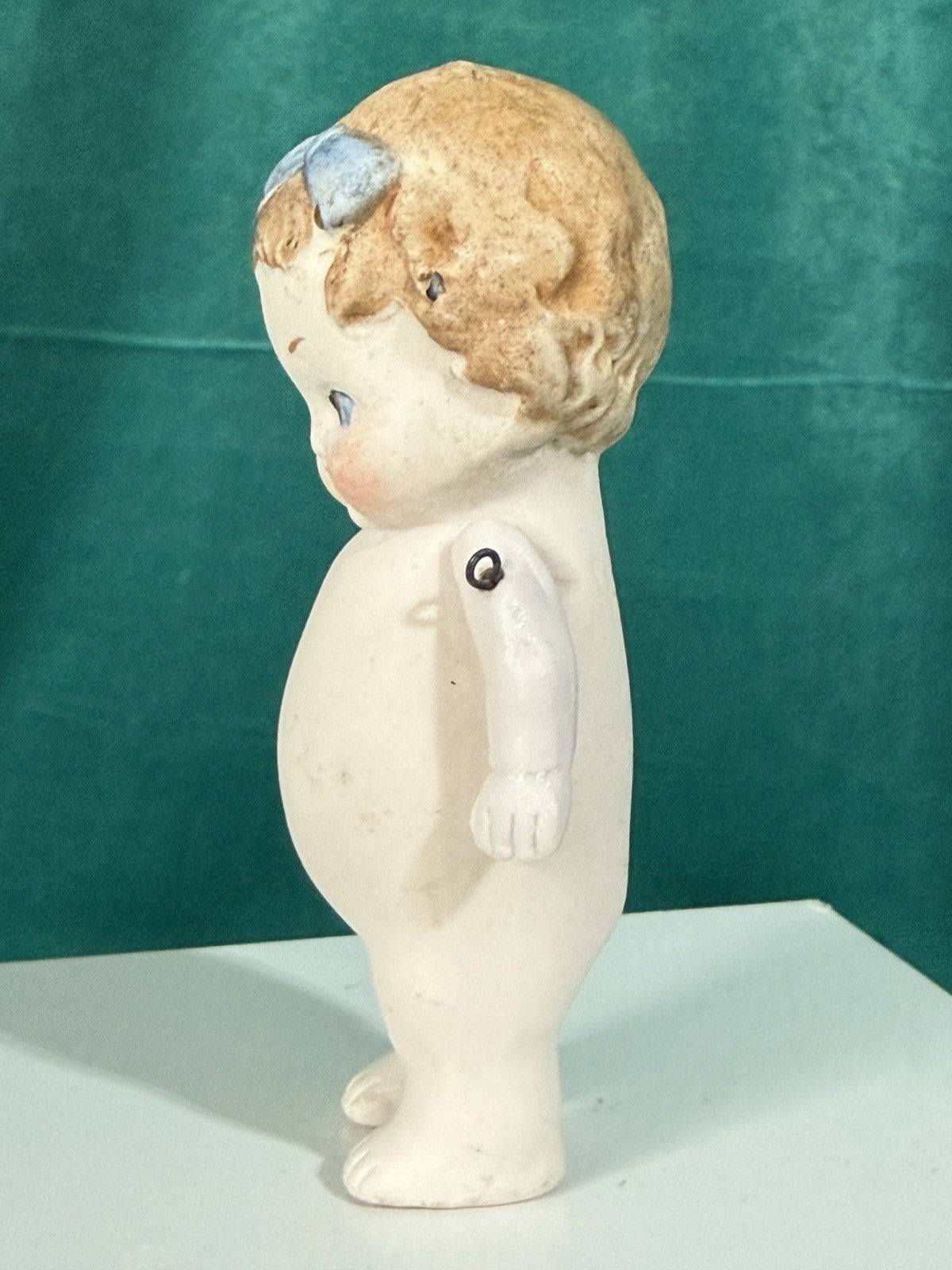 Lot Of 2 Antique German Hertwig All Bisque Molded Bow Girl Dolls