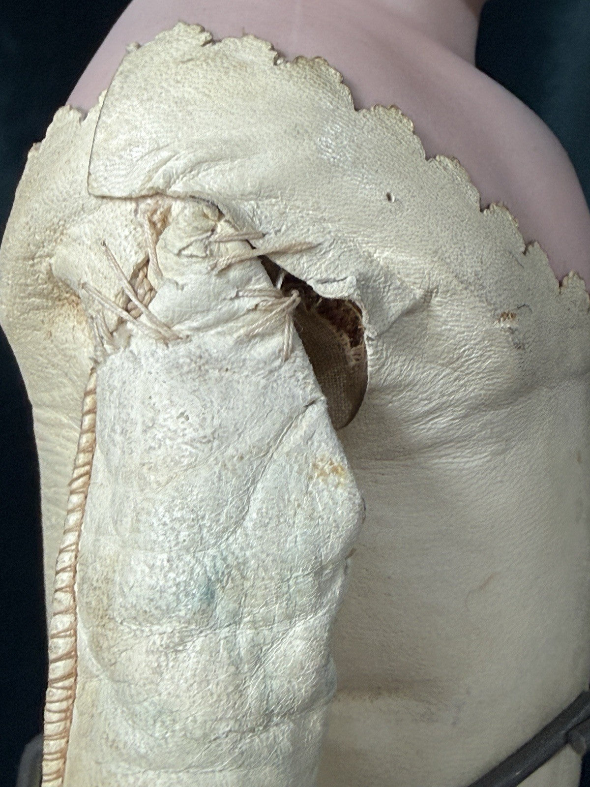 Unidentified Mold 21 7 Dep Antique German 20” Doll Bisque Head Leather Kid Body