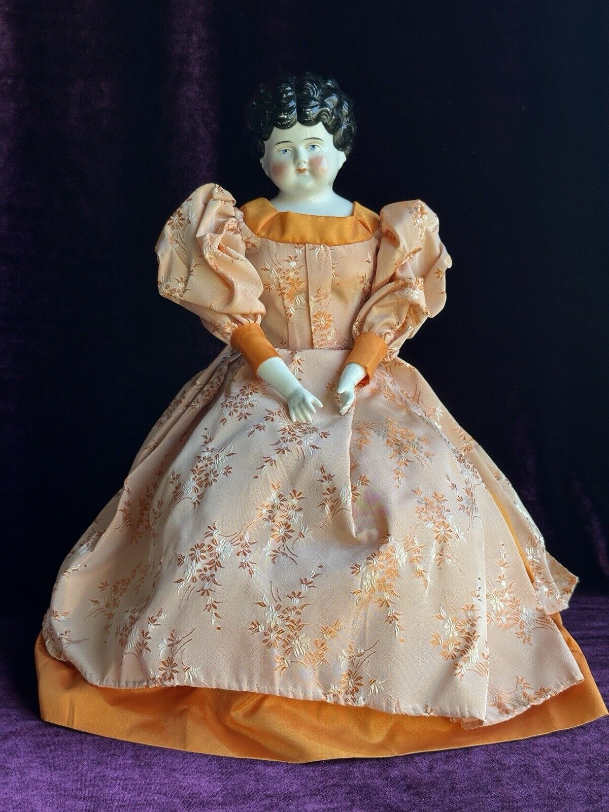 Antique German Lowbrow China Shoulder Head Doll with Chair