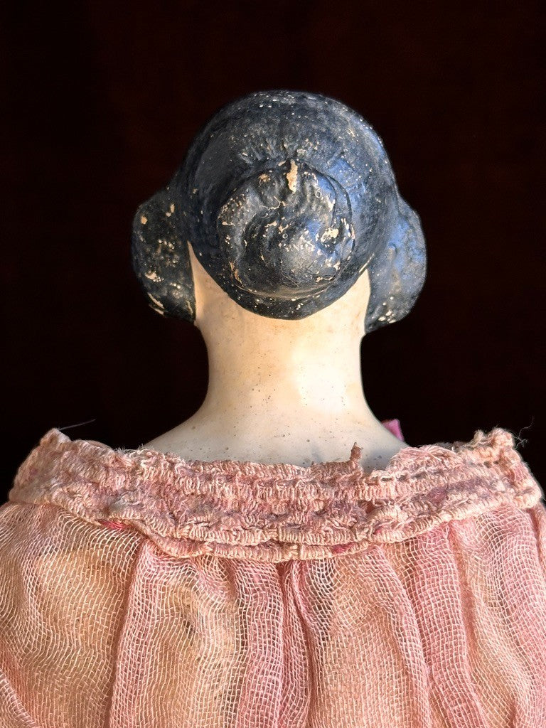 Antique German 13” Papier Mache Milliner’s Model Doll with Bun